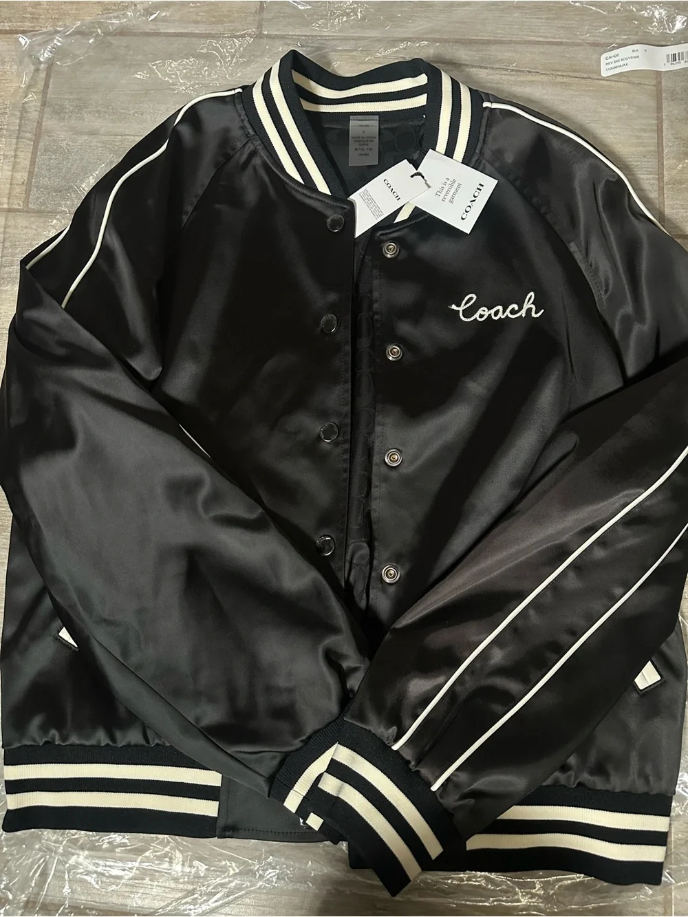 Coach Black and White Signature Varsity Bomber Jacket REVERSIBLE 🖤🤍